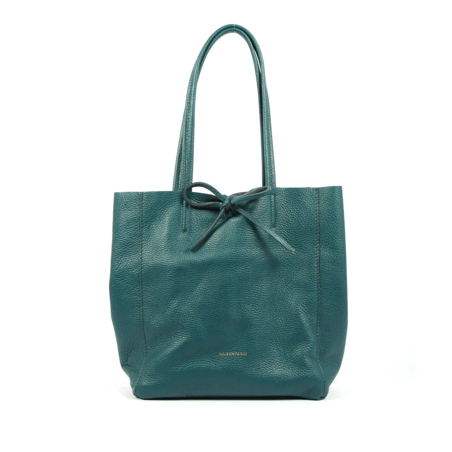 SMALL LEATHER TOTE BAG | TEAL GREEN