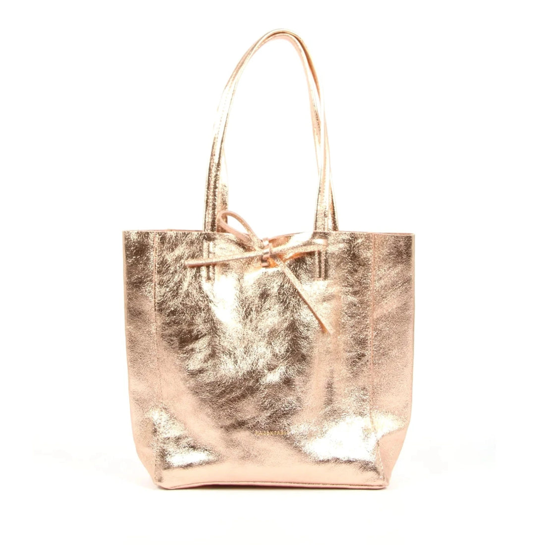 SMALL LEATHER TOTE BAG | METALLIC ROSE GOLD