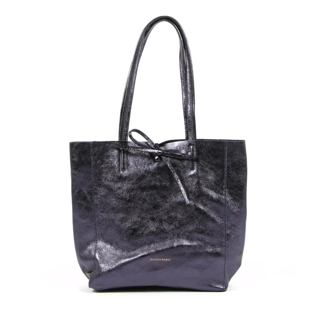 SMALL LEATHER TOTE BAG | METALLIC NAVY