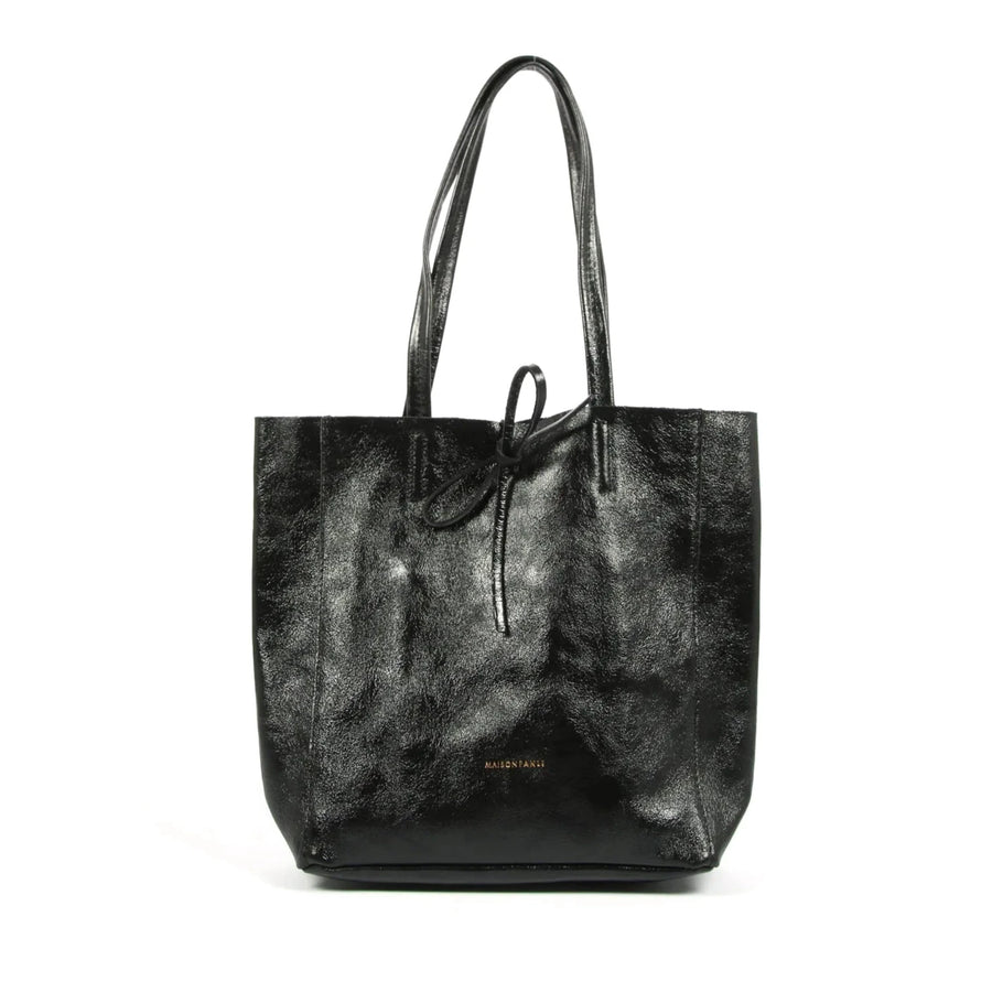 SMALL LEATHER TOTE BAG | METALLIC BLACK