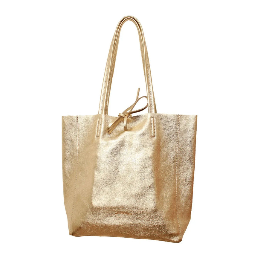 SMALL LEATHER TOTE BAG | METALLIC GOLD