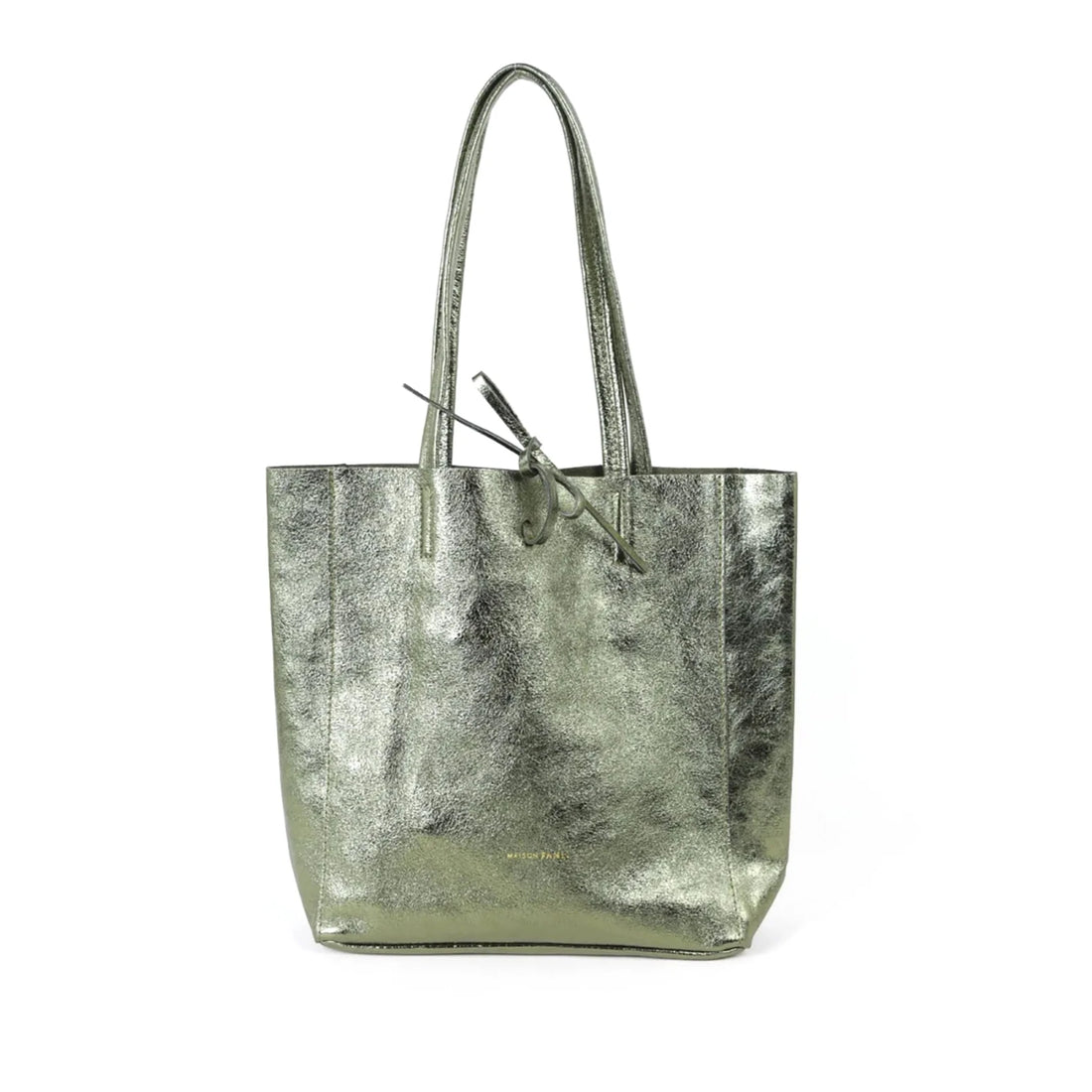 SMALL LEATHER TOTE BAG | METALLIC KHAKI