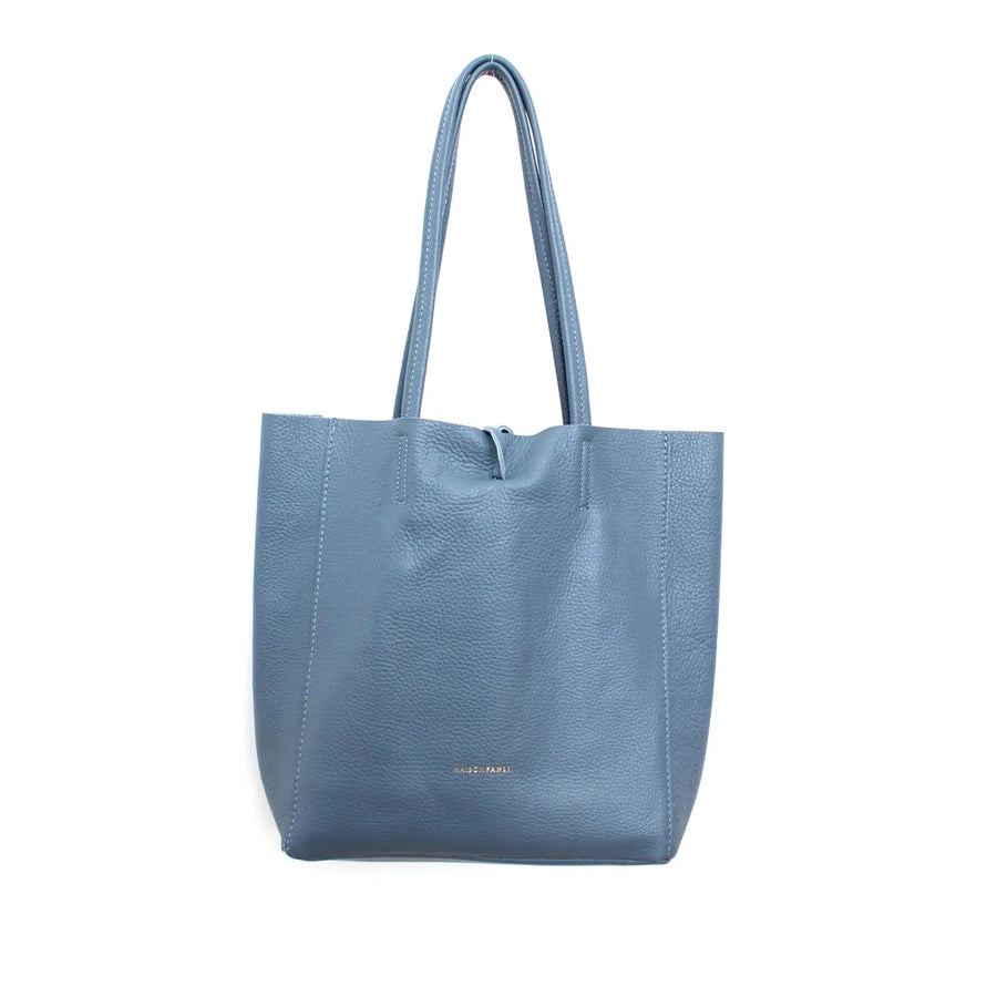 SMALL LEATHER TOTE BAG | DENIM BLUE