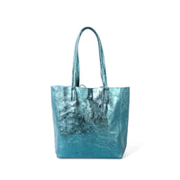 SMALL LEATHER TOTE BAG | METALLIC TEAL