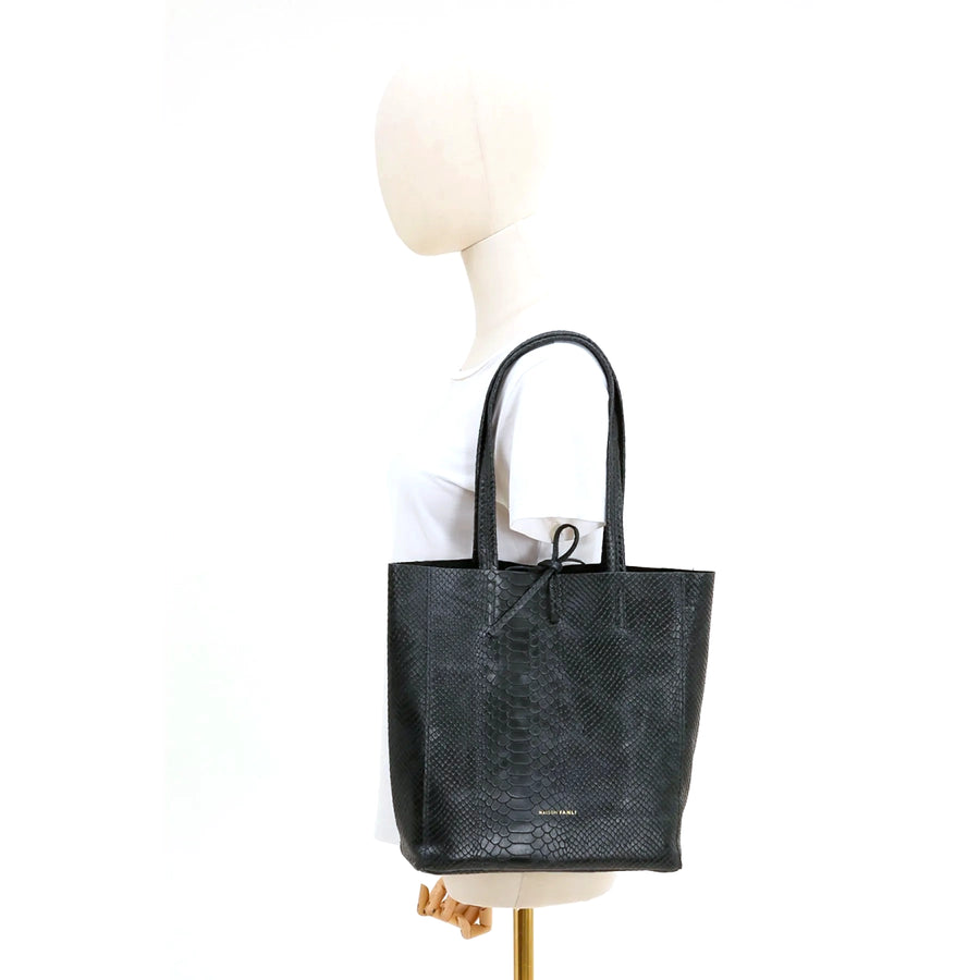 SMALL LEATHER TOTE BAG | BLACK PYTHON