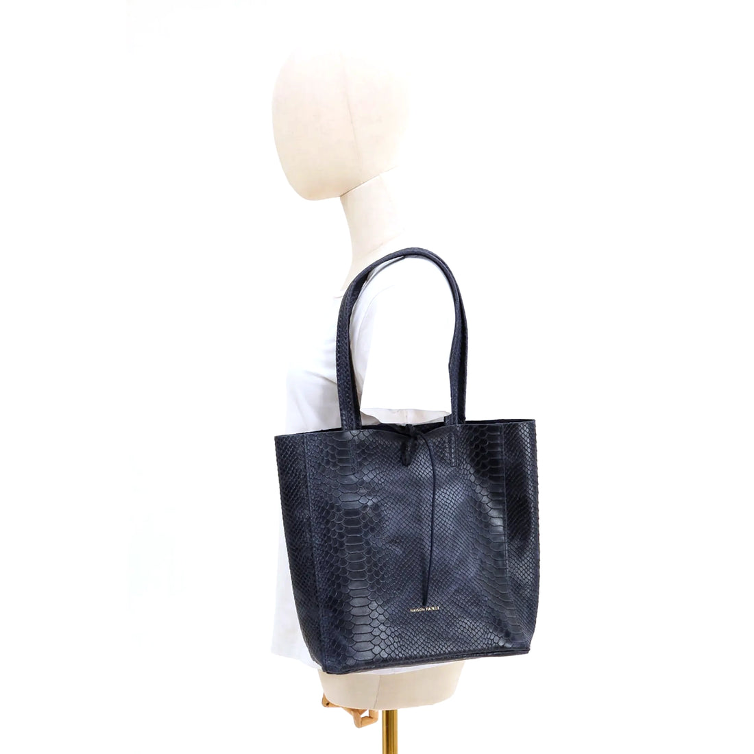 SMALL LEATHER TOTE BAG | NAVY PYTHON