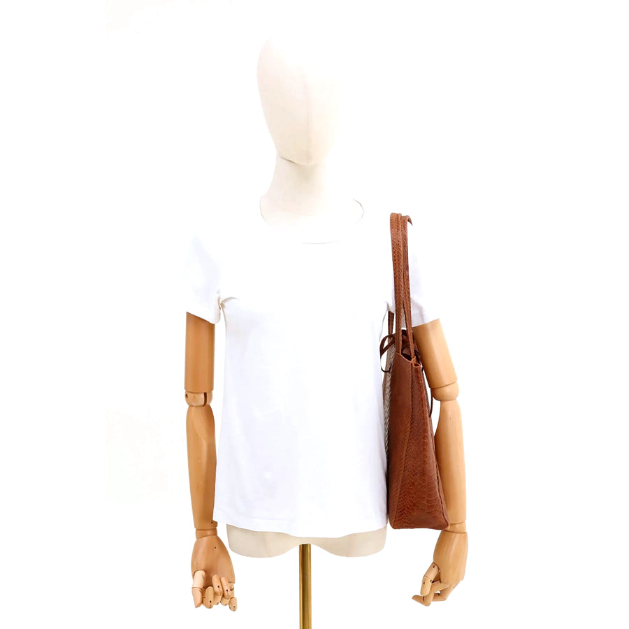 SMALL LEATHER TOTE BAG | CAMEL PYTHON