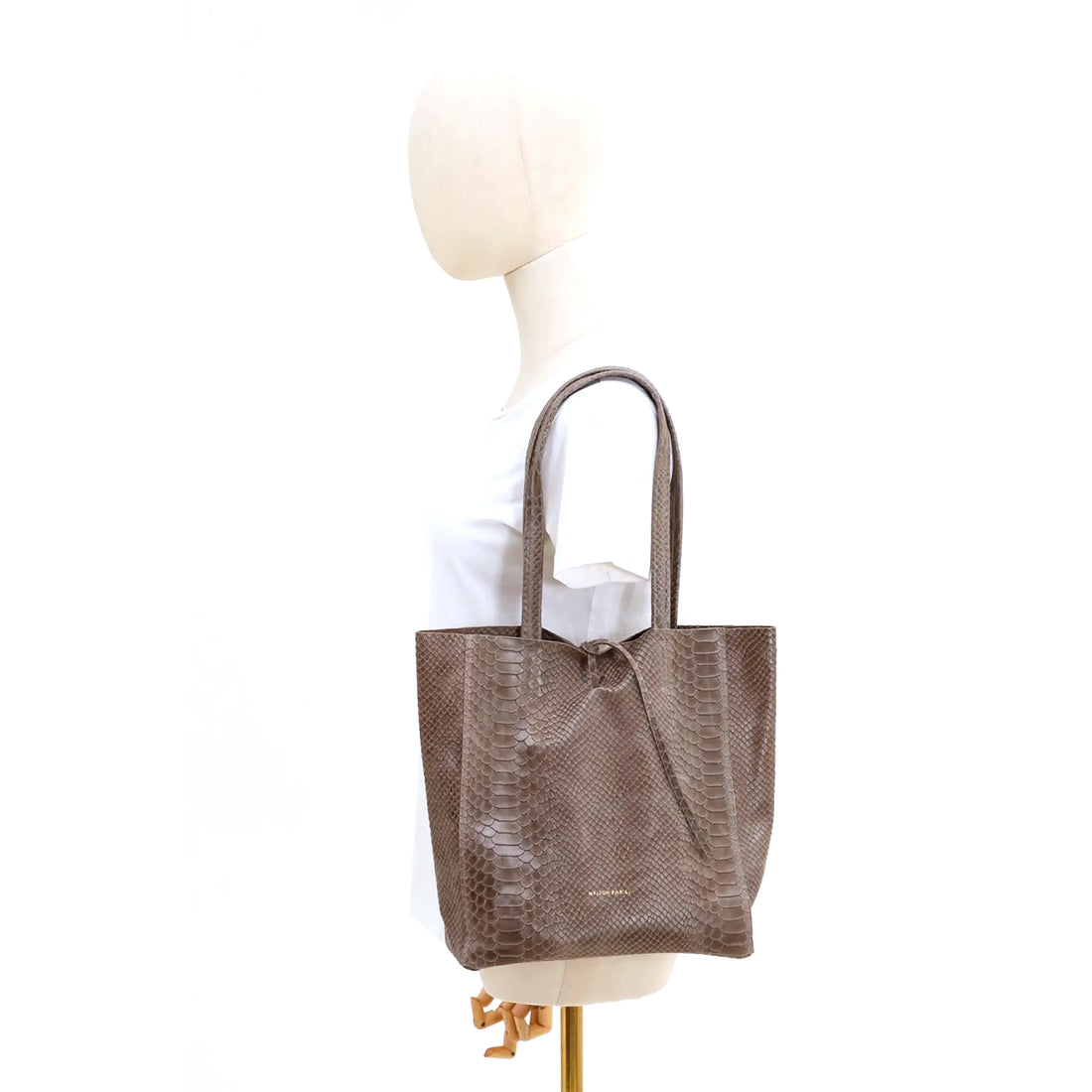 SMALL LEATHER TOTE BAG | TAUPE PYTHON