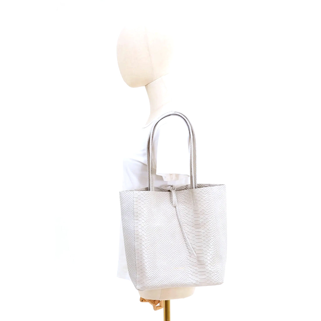 SMALL LEATHER TOTE BAG | CREAM PYTHON