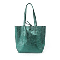 SMALL LEATHER TOTE BAG | METALLIC GREEN