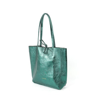 SMALL LEATHER TOTE BAG | METALLIC GREEN