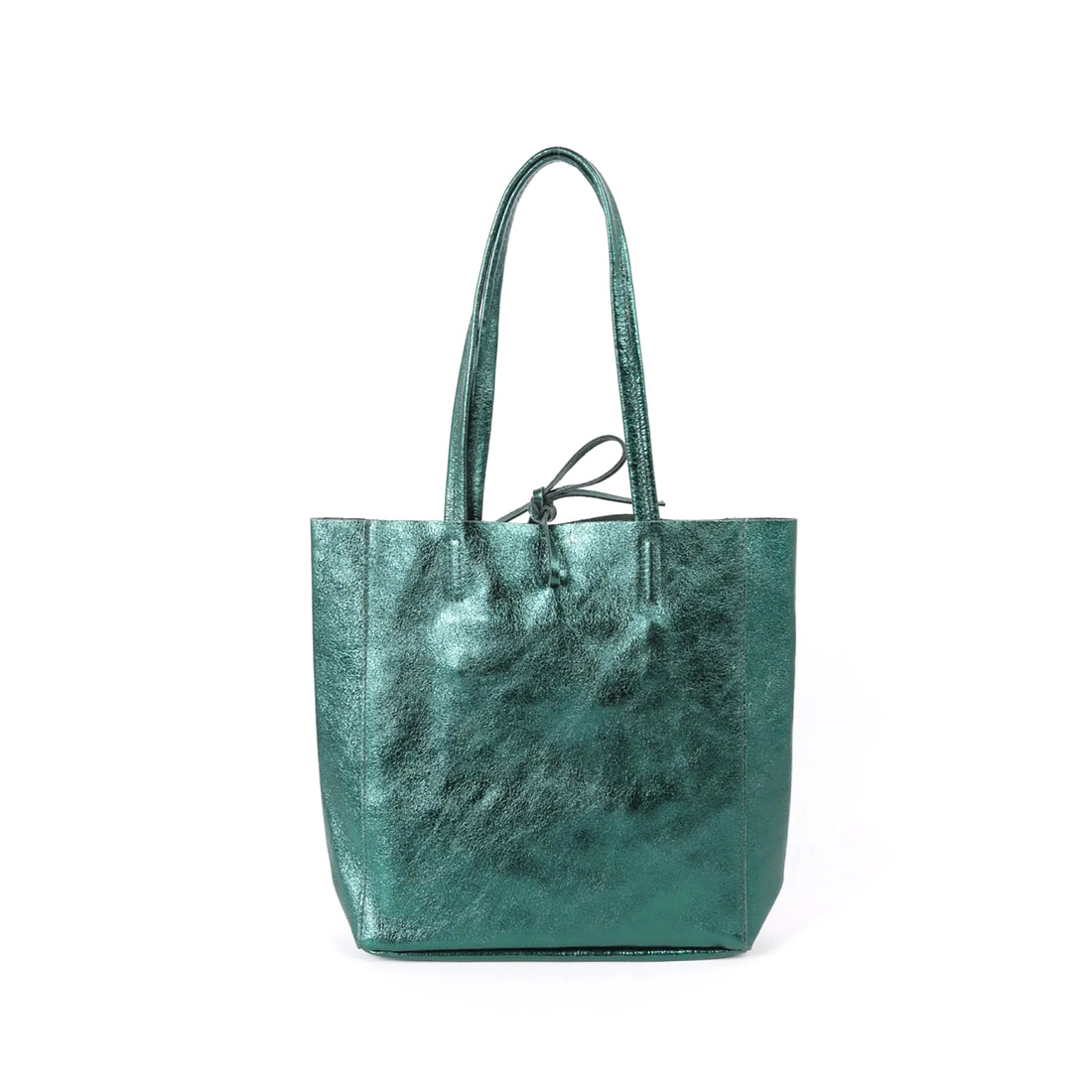 SMALL LEATHER TOTE BAG | METALLIC GREEN