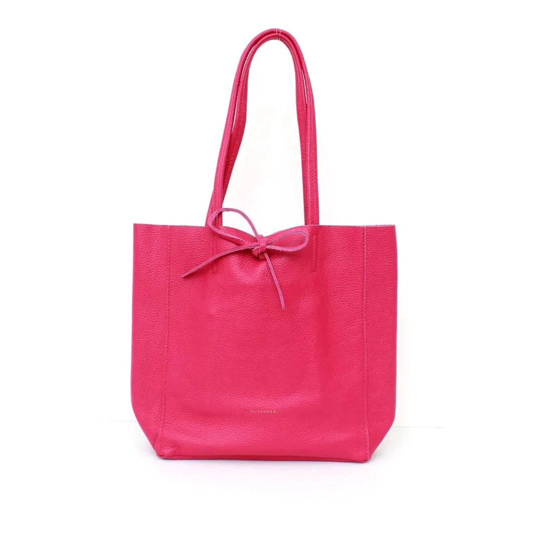 SMALL LEATHER TOTE BAG FUCHSIA