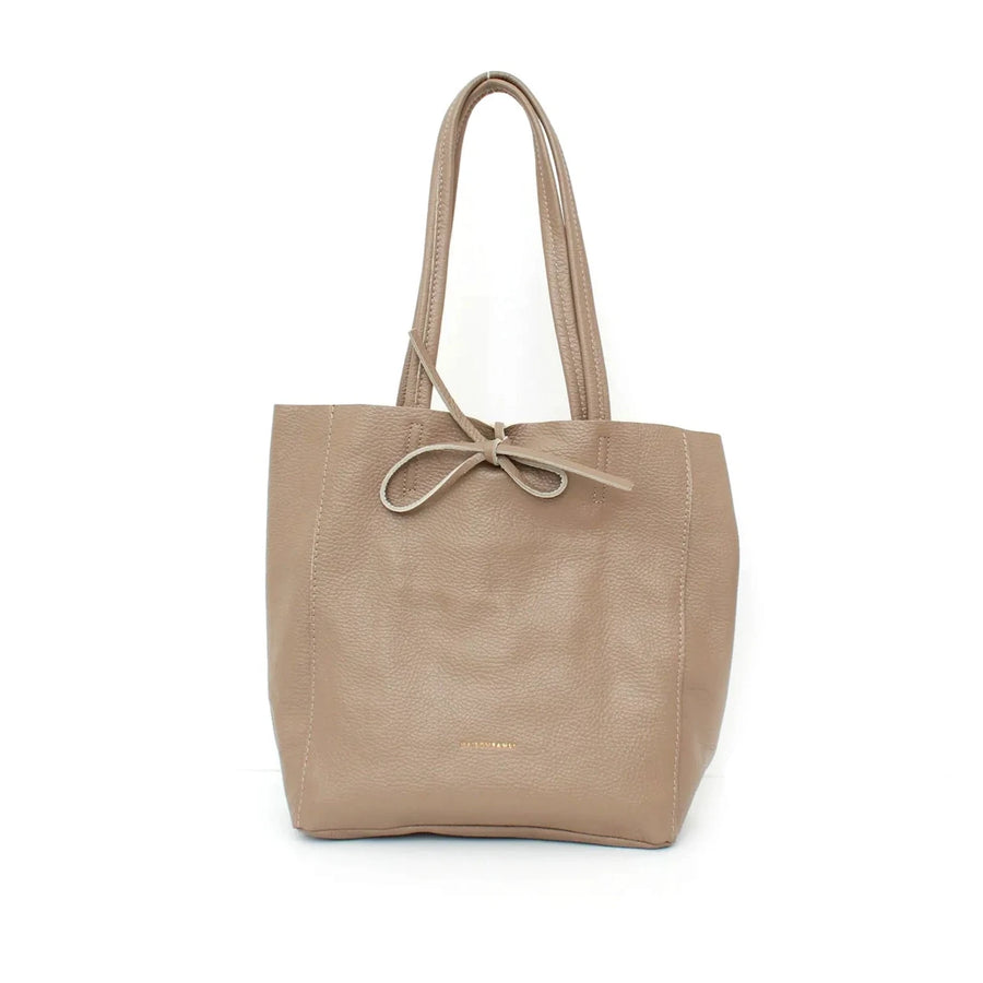 SMALL LEATHER TOTE BAG | TAUPE