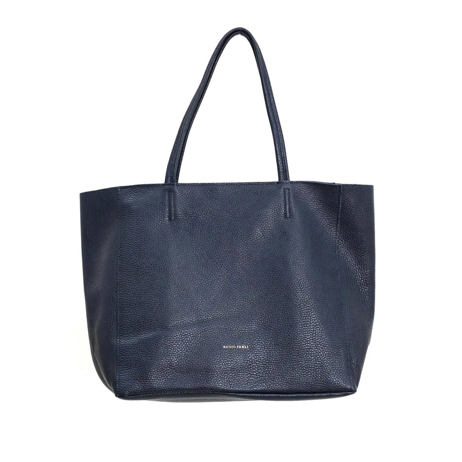 LEATHER TOTE BAG | NAVY