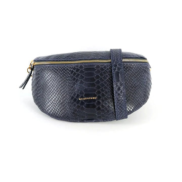 LEATHER HALF MOON CROSS BODY BAG | NAVY PYTHON