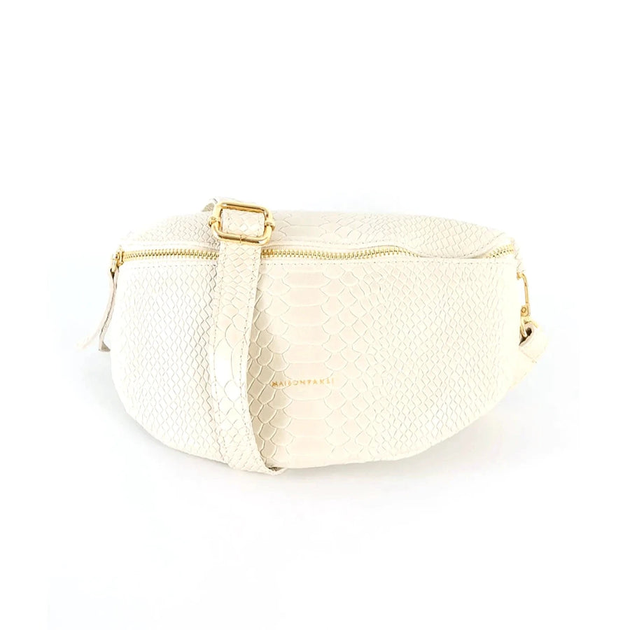 LEATHER HALF MOON CROSS BODY BAG | CREAM PYTHON