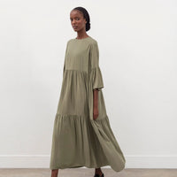 OLIVE WIDE SLEEVE MIDI DRESS DRESS