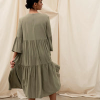 OLIVE WIDE SLEEVE MIDI DRESS DRESS