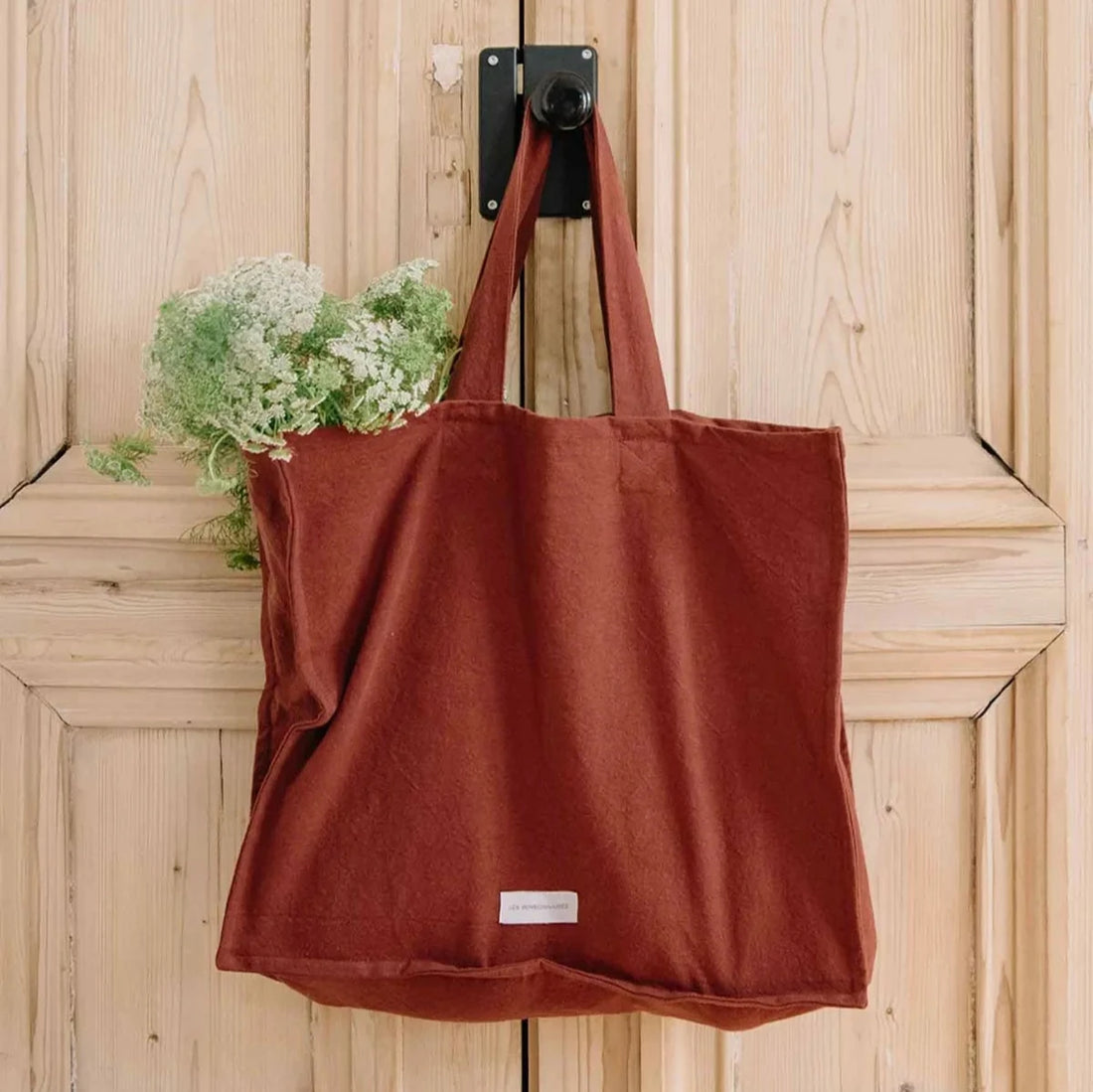 LARGE ORGANIC COTTON TOTE BAG | RUST RED