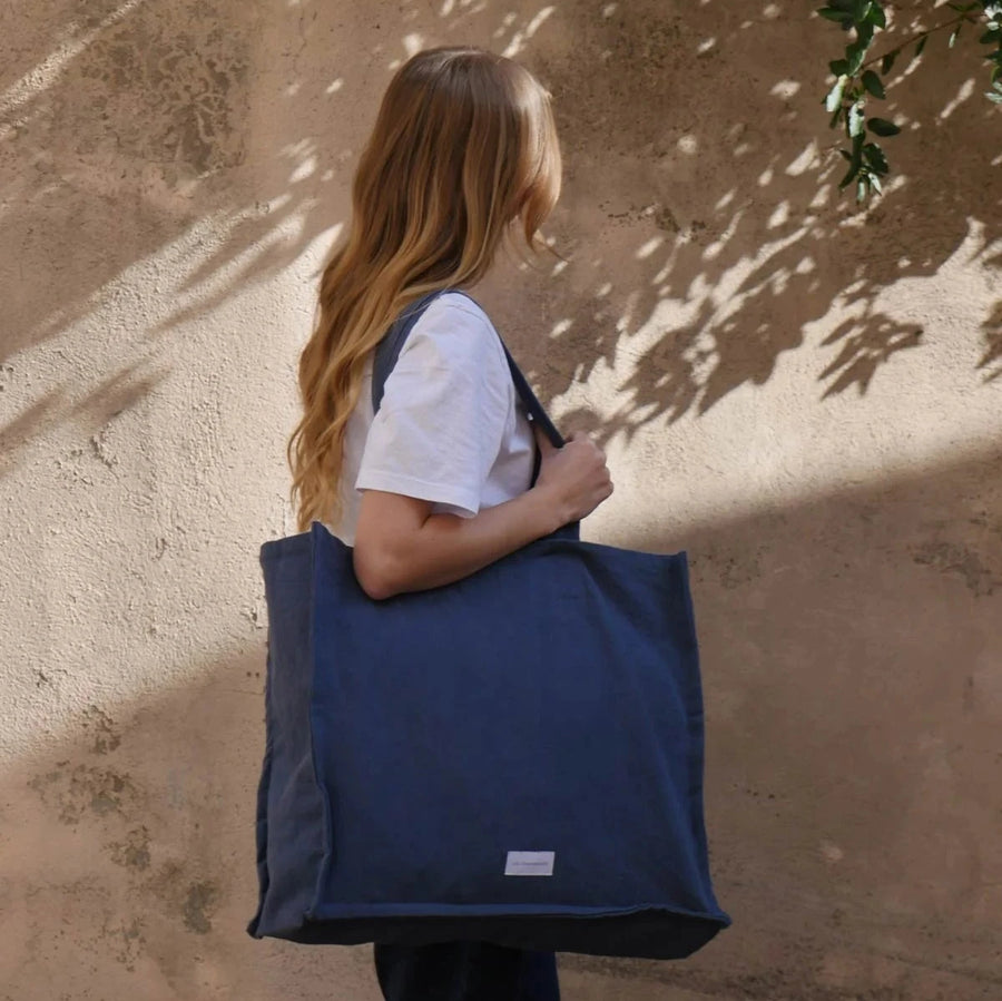 LARGE ORGANIC COTTON TOTE BAG | STORM BLUE