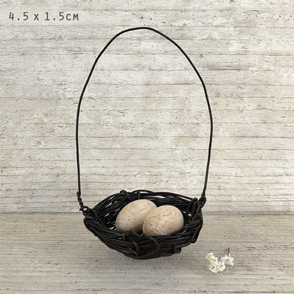 WIRE NEST WITH WOODEN EGGS | PLAIN