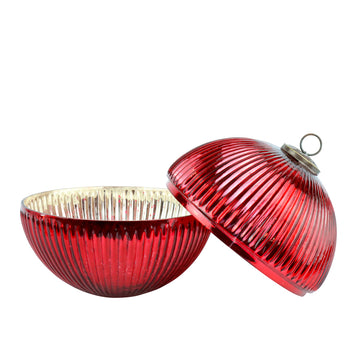 GIANT RED GLASS BAUBLE BOWL WITH LID