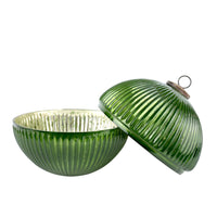 GIANT GREEN GLASS BAUBLE BOWL WITH LID