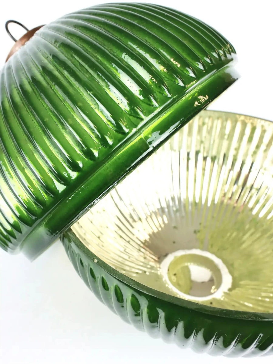 GIANT GREEN GLASS BAUBLE BOWL WITH LID