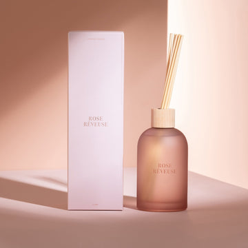 REED DIFFUSER IN FROSTED GLASS BOTTLE |  ROSE REVEUSE