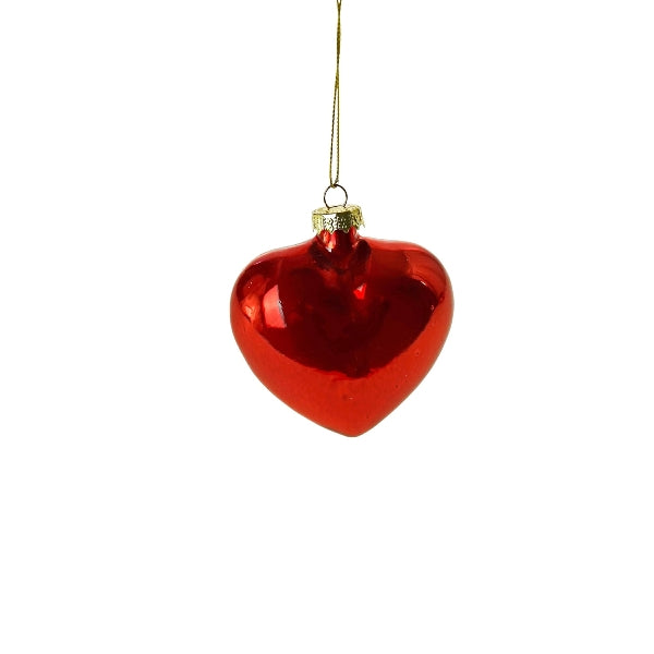 SMALL PEARLY GLASS HEART BAUBLE | RED