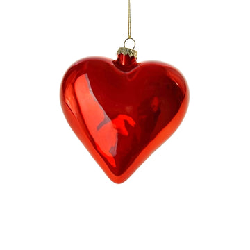 PEARLY GLASS HEART BAUBLE | RED