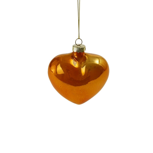 SMALL PEARLY GLASS HEART BAUBLE | ORANGE