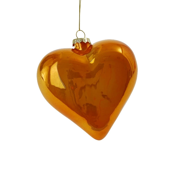 PEARLY GLASS HEART BAUBLE | ORANGE