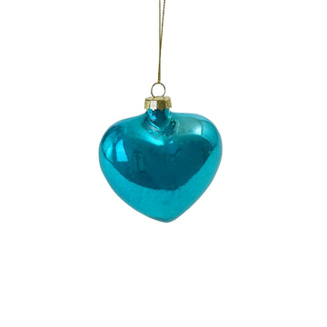 SMALL PEARLY GLASS HEART BAUBLE | BLUE