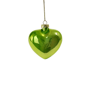 SMALL PEARLY GLASS HEART BAUBLE | GREEN