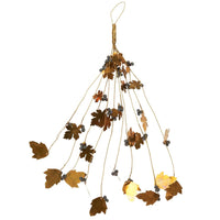 BRASS LEAF AND WOODEN BEAD HANGING DECORATION