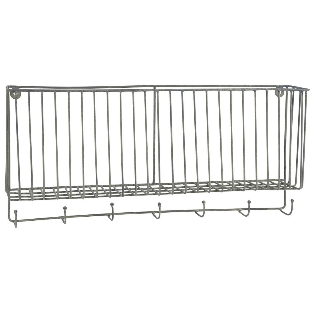 ZINC WALL BASKET WITH 7 HOOKS