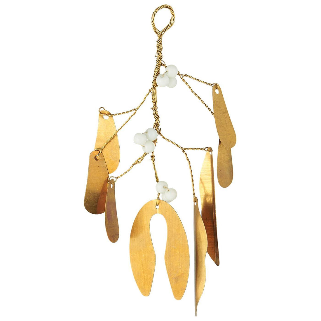 BRASS LEAF AND WHITE BEAD MISTLETOE DECORATION