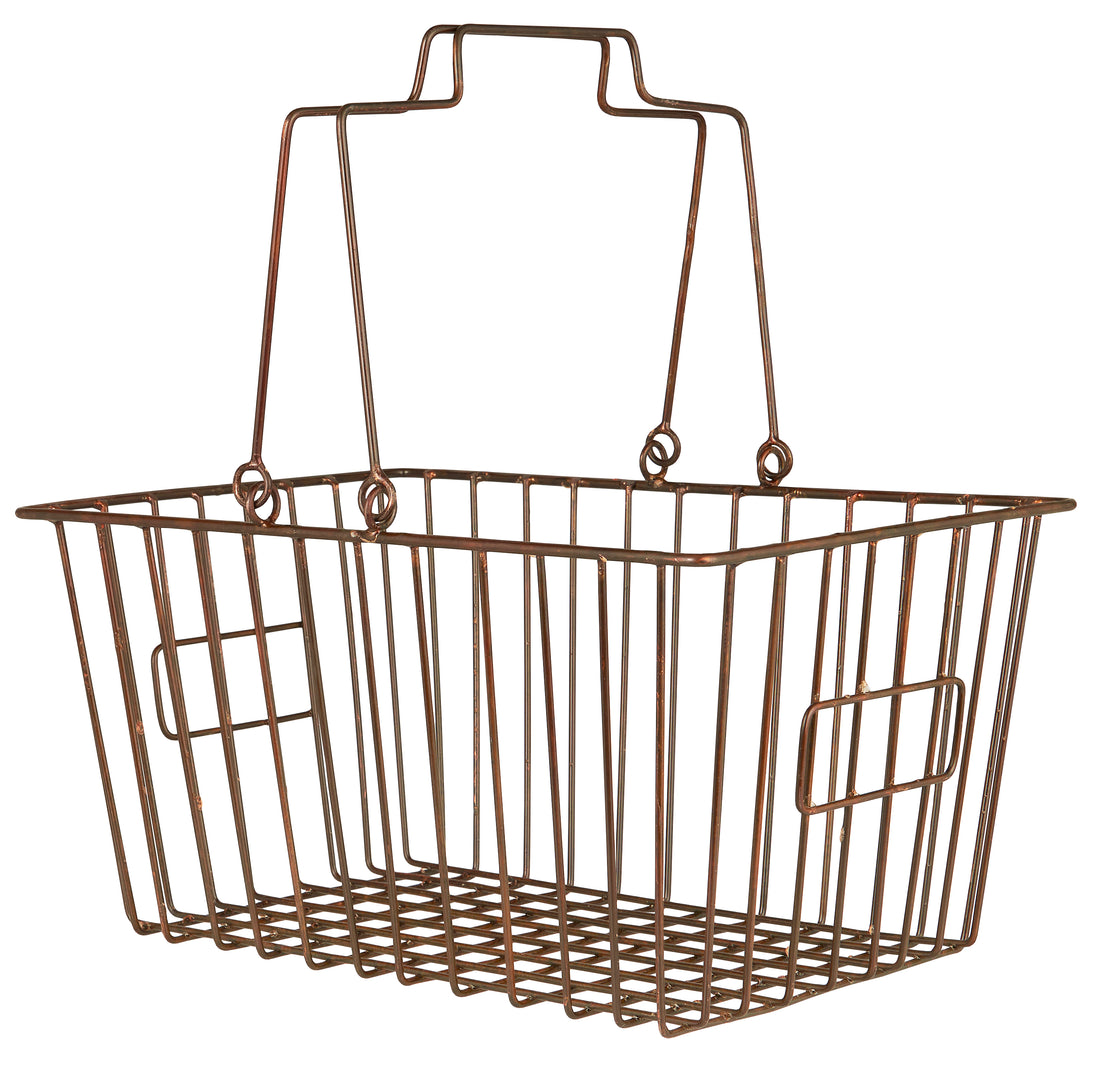 WIRE STACKABLE SHOPPING BASKET WITH FOLDING HANDLES