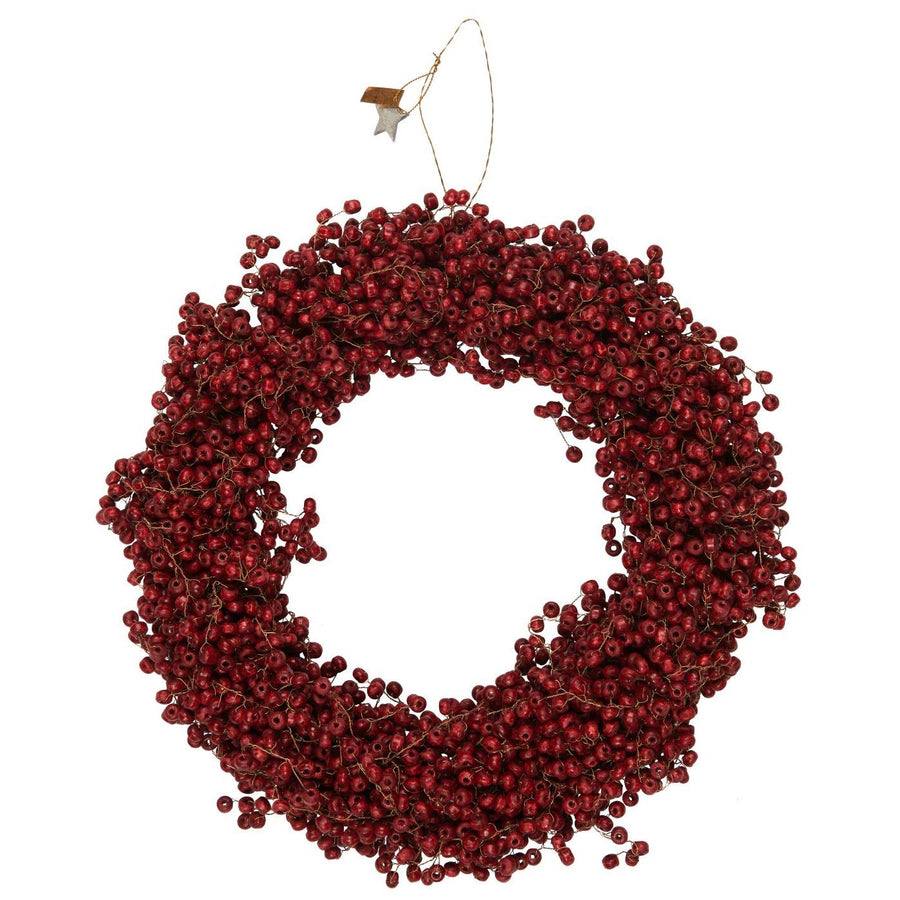 LARGE HANDMADE WREATH WITH WOODEN BEADS | RED