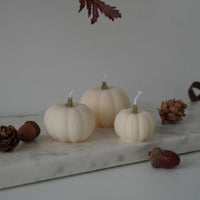 SET 3 TEXTURED PUMPKIN TRIO CANDLE | NATURAL WITH GREEN STEM