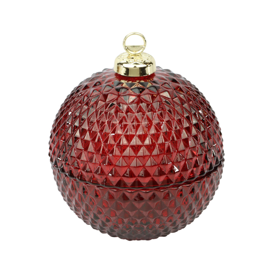 MEDIUM RED GLASS BAUBLE BOWL WITH LID