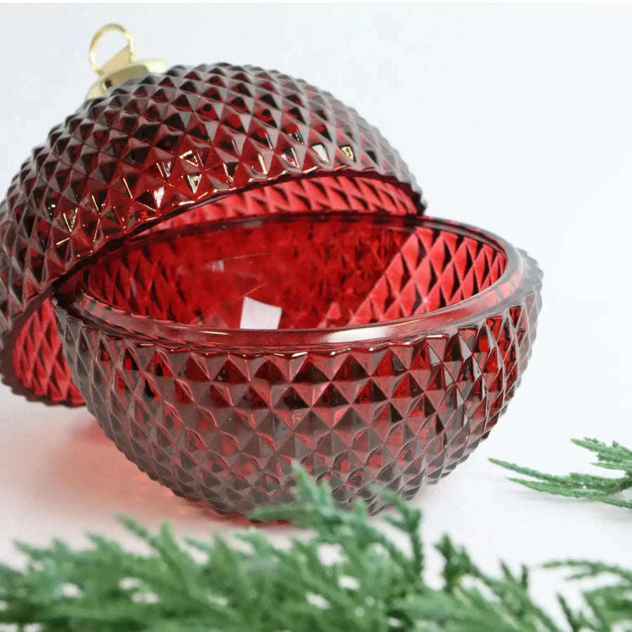 MEDIUM RED GLASS BAUBLE BOWL WITH LID