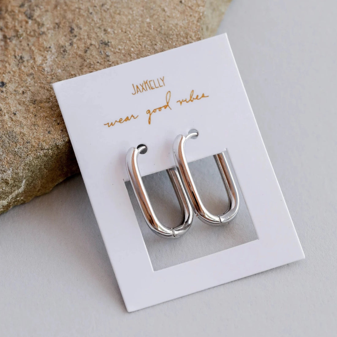 LARGE RECTANGLE HOOP EARRINGS | SILVER