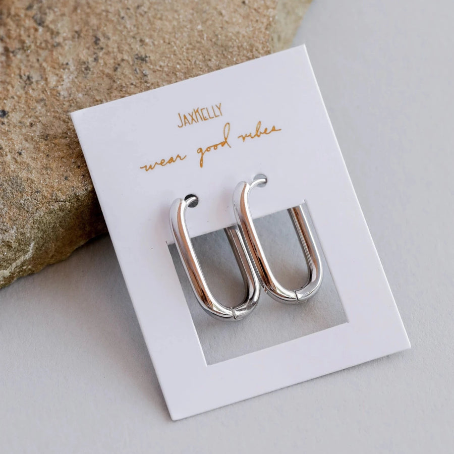 LARGE RECTANGLE HOOP EARRINGS | SILVER