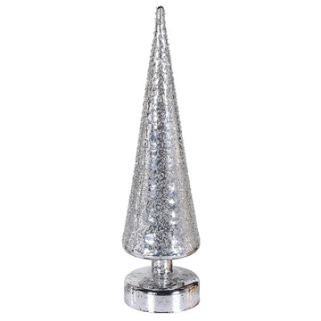 TALL GLASS SILVER LIT TREE