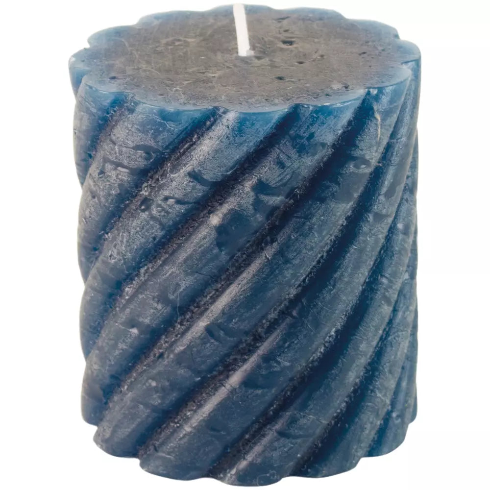 RUSTIC TWISTED PILLAR CANDLE | INKY BLUE