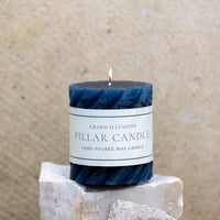 RUSTIC TWISTED PILLAR CANDLE | INKY BLUE