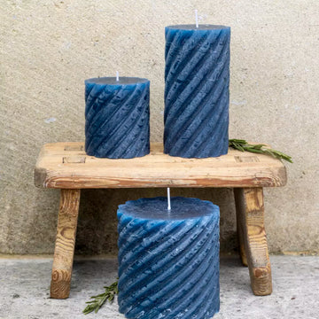 RUSTIC TWISTED PILLAR CANDLE | INKY BLUE